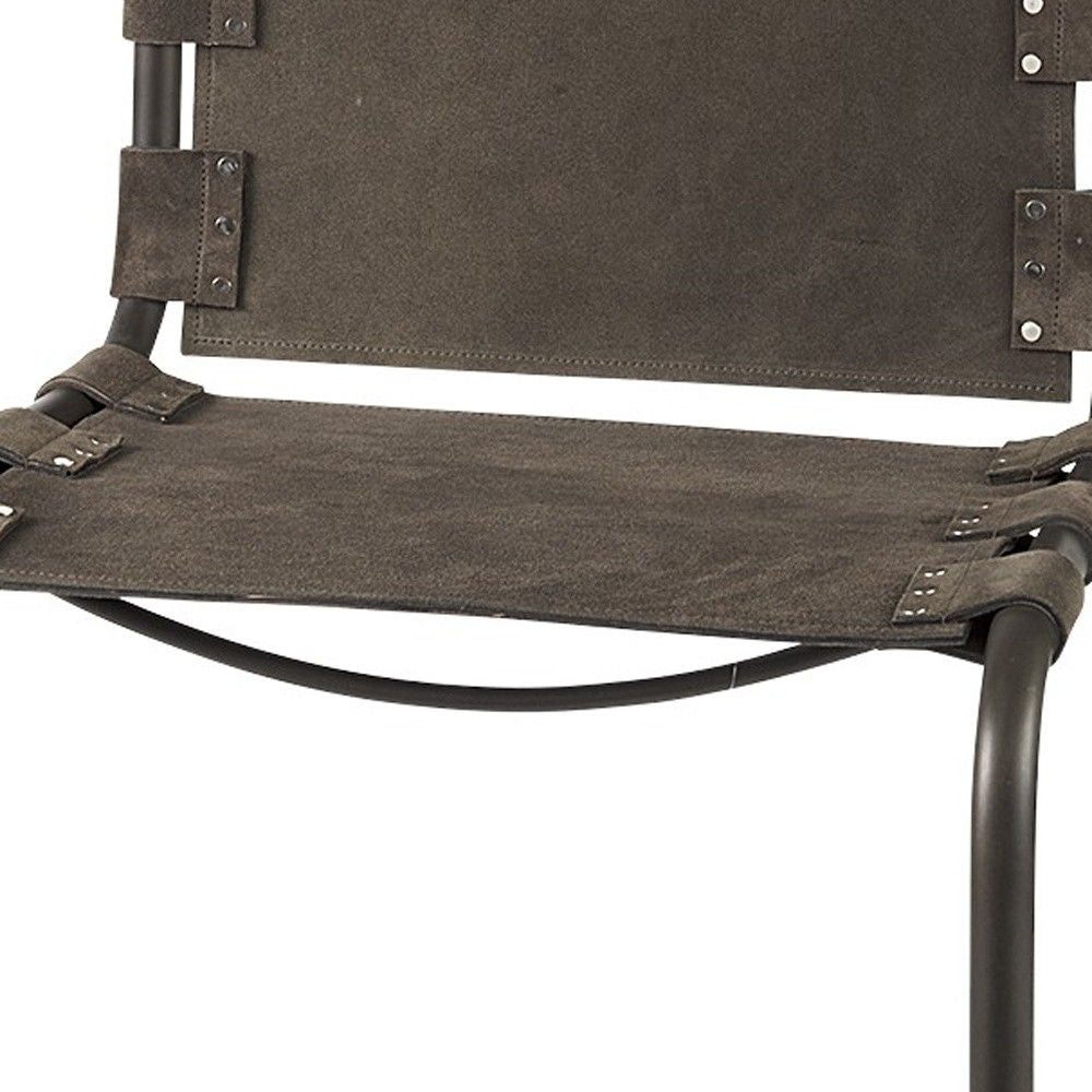 Leather And Iron Bar Chair - Brown