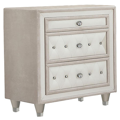 Antonella - Upholstered 3-Drawer Nightstand Beige by CoasterElevations | Bel Furniture