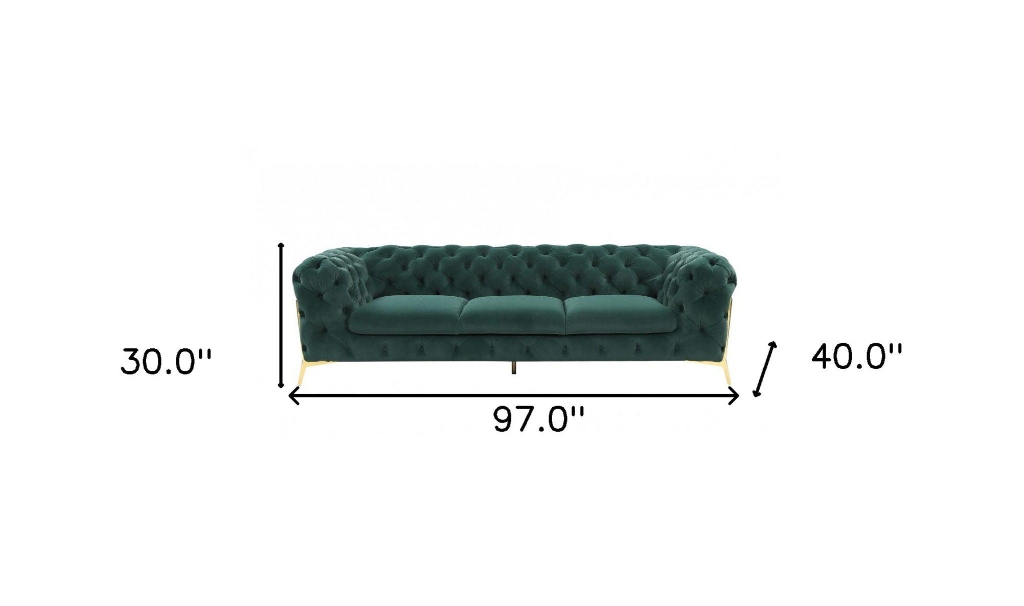 Velvet Sofa With Gold Legs - Green