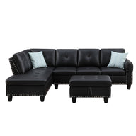 Irine - Faux Leather Sectional Sofa With Ottoman