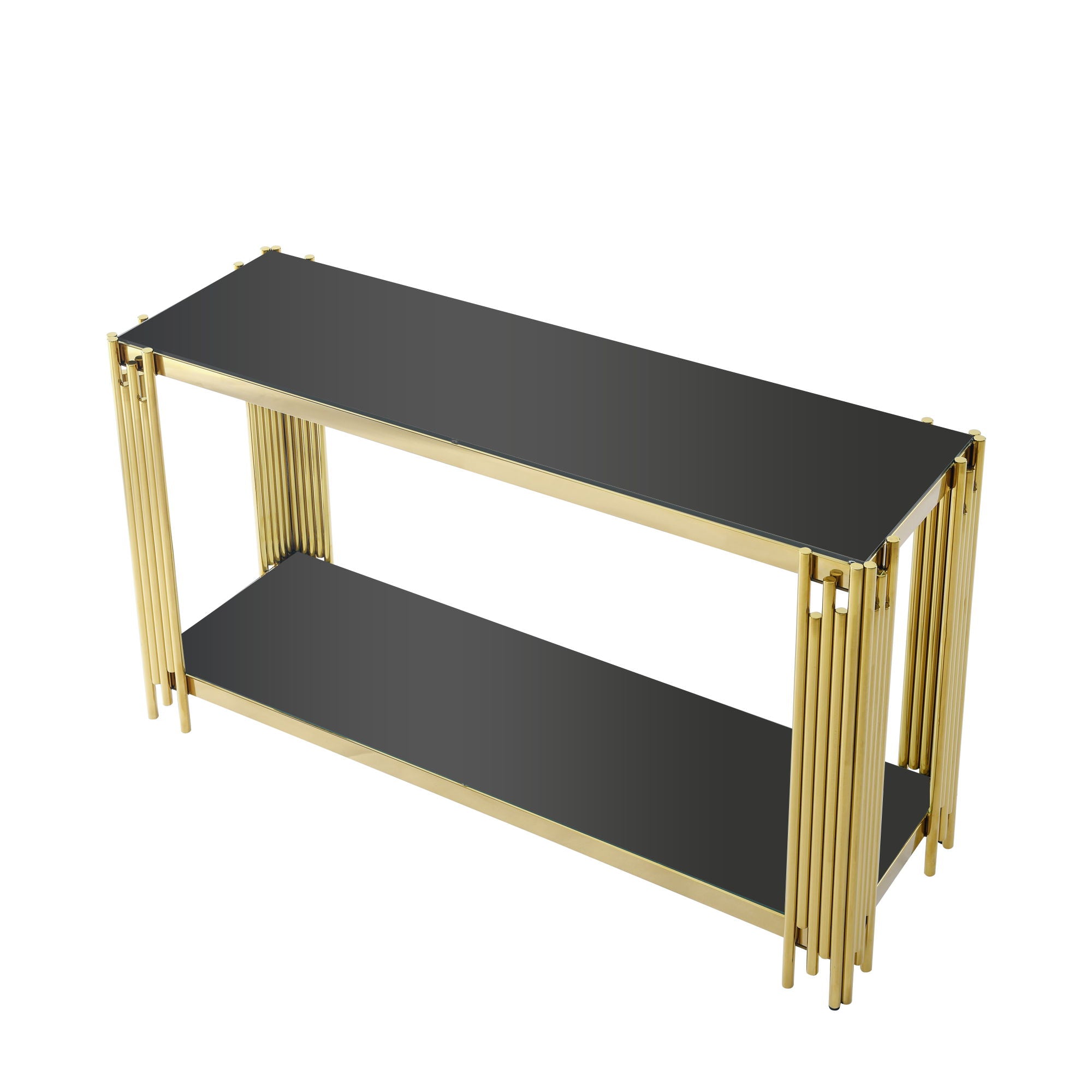 Square End Table With Tempered Glass Top For Living Room - Black / Gold