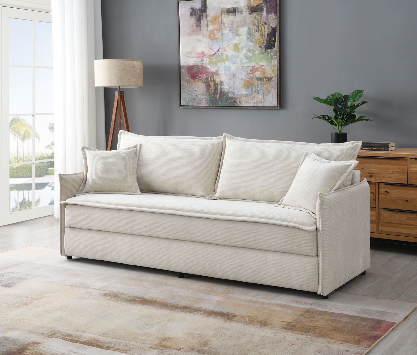 Elisea - Sleeper Sectional Sofa With 2 Toss Pillows - Beige