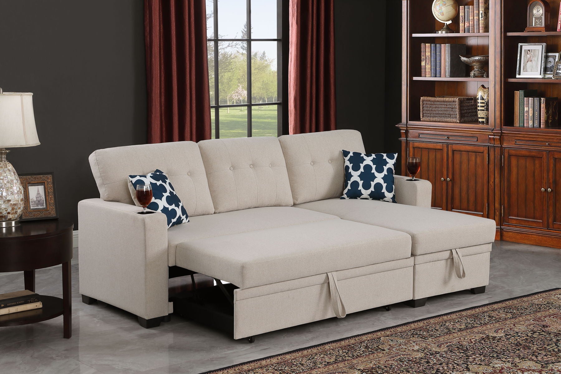 82" Width Sectional With Storage Chaise And Cupholder Armrest