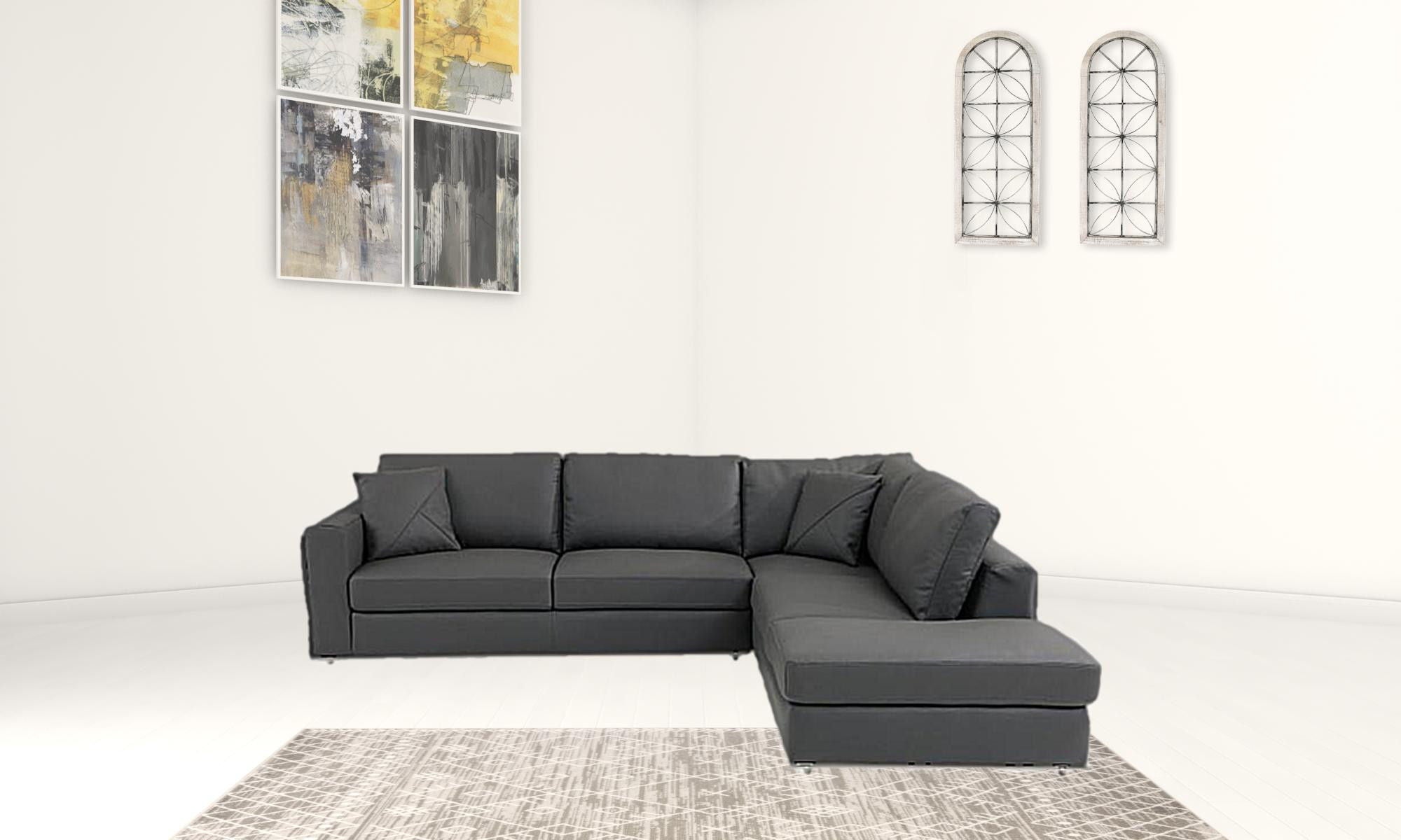 Italian Leather Reclining L Shaped Two Piece Corner Sectional - Dark Gray