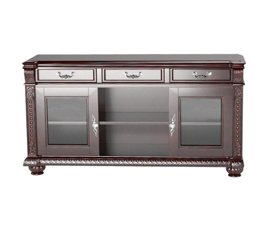 Wood Cabinet Enclosed Storage TV Stand - Dark Brown