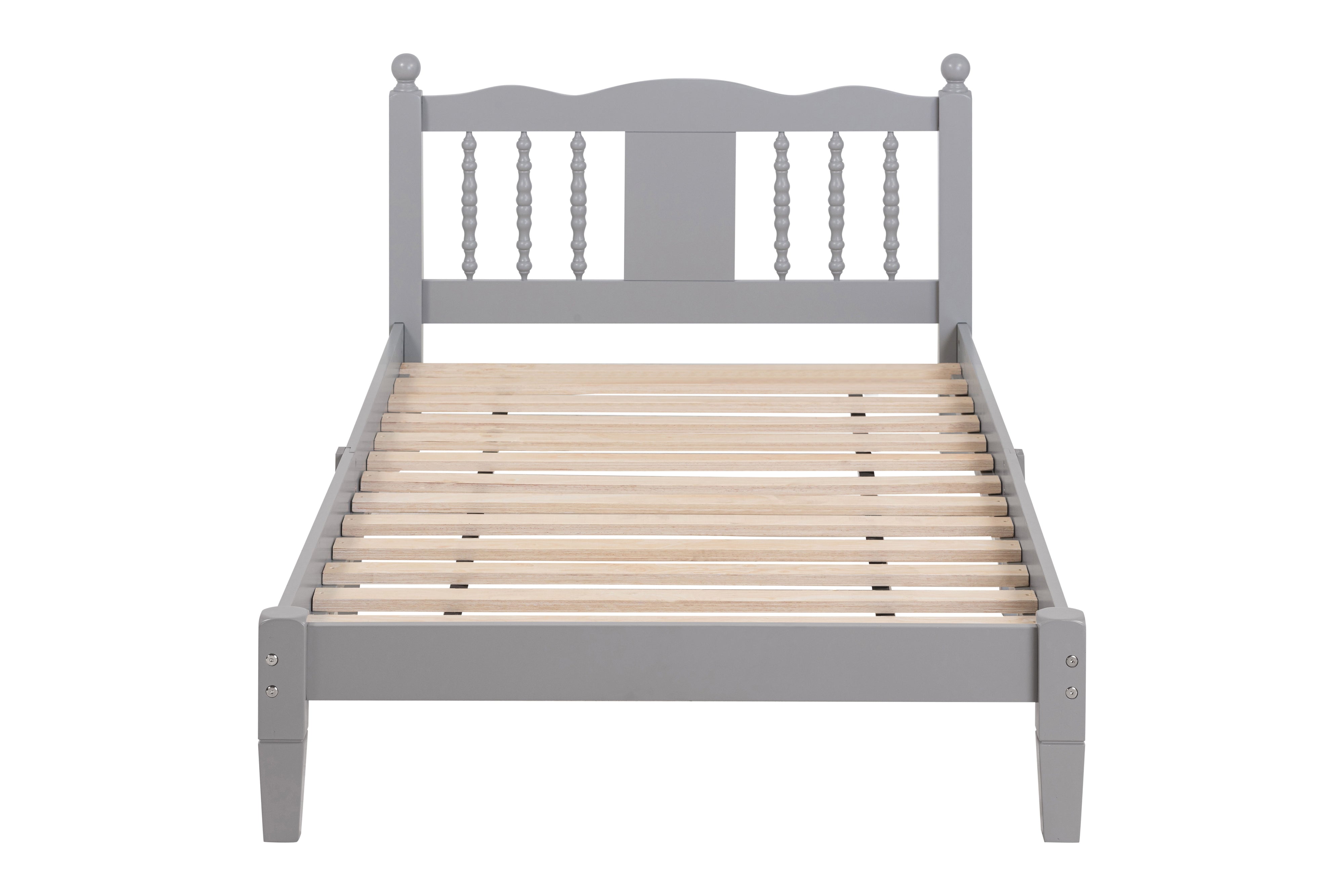 Bed With Column Decoration Headboard, With Bed Slats