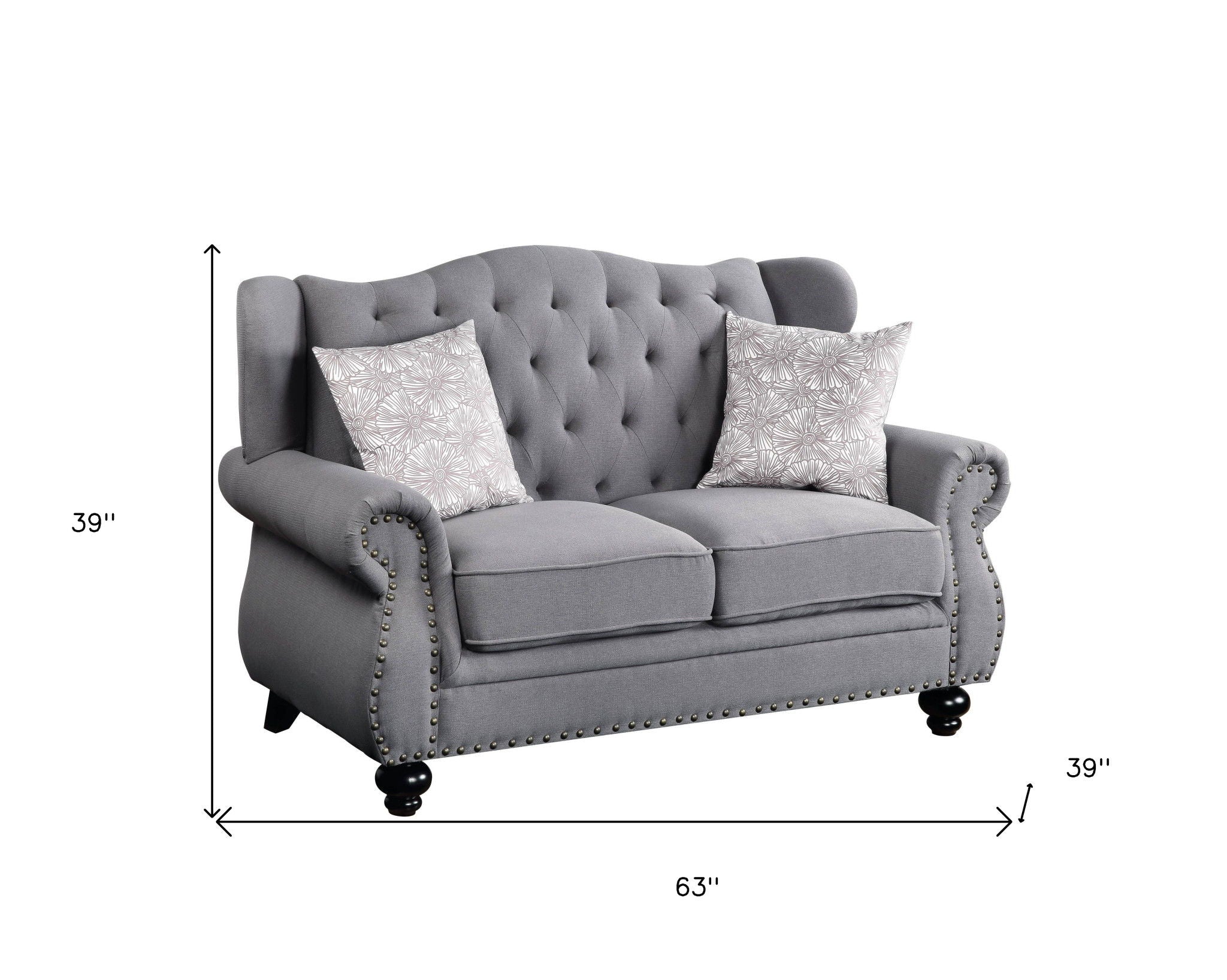 Love Seat And Toss Pillows - Gray / Black