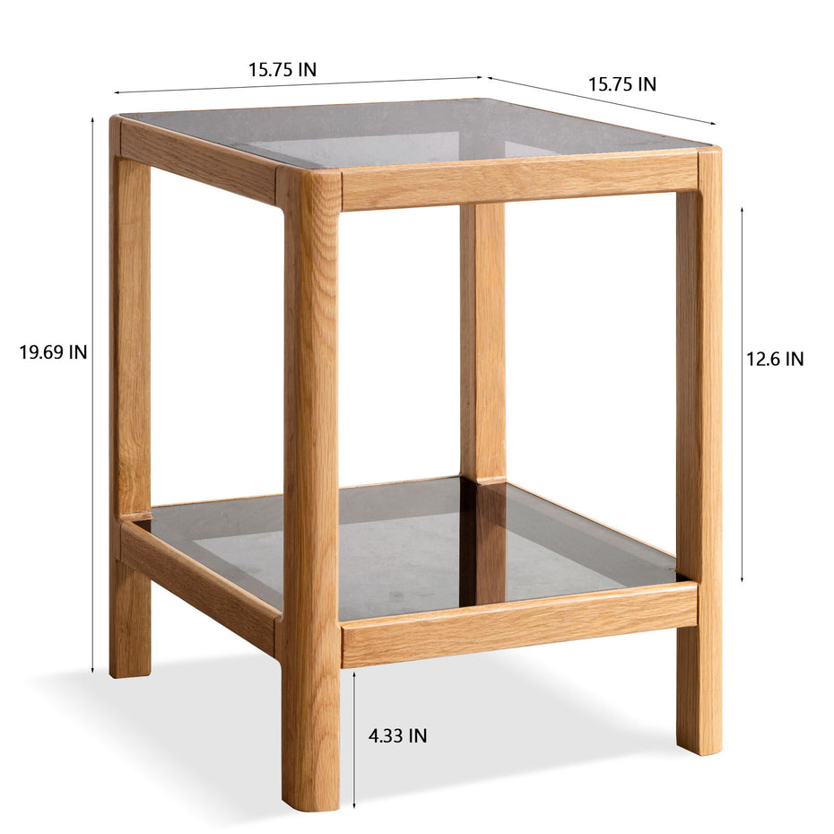 End Table With Tempered Glass For Dinning Room Or Bedroom - Natural Oak