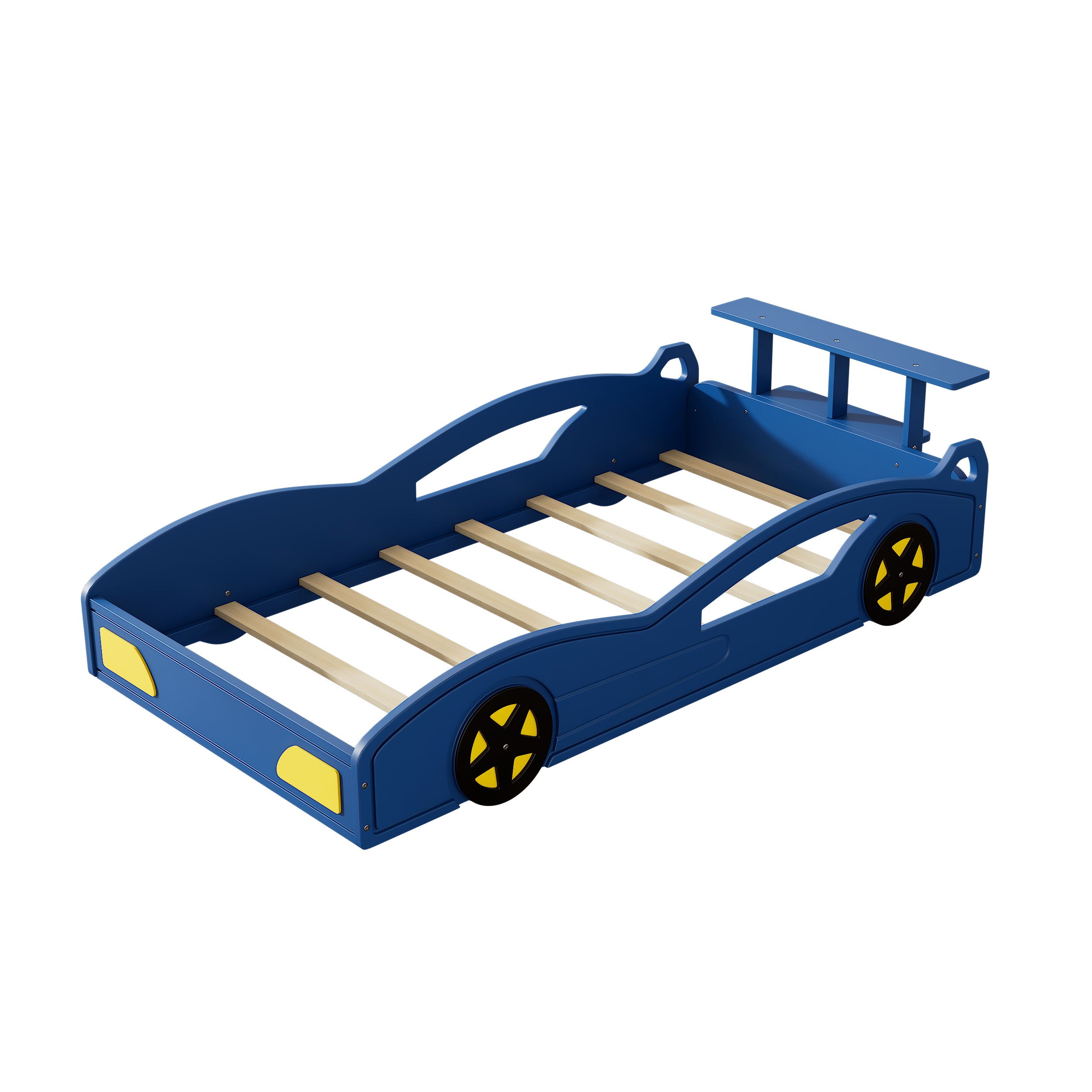 Wooden Race Car Bed, Car Shaped Platform Twin Bed With Wheels For Teens