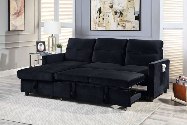 Ivy - Velvet Reversible Sleeper Sectional Sofa With Storage Chaise And Side Pocket by Lilola Home | Bel Furniture