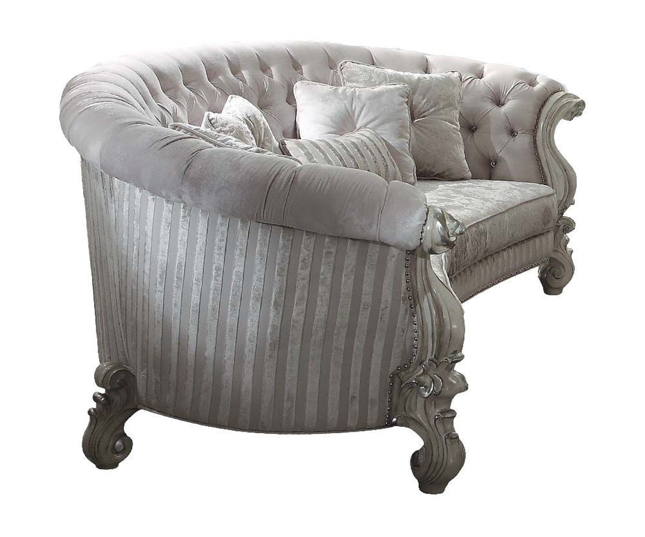 Velvet Curved Floral Sofa And Toss Pillows With Gray Legs - Ivory