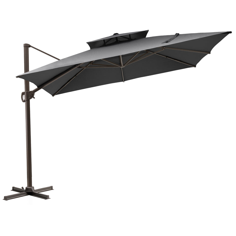 Round Tilt Cantilever, Patio Umbrella With Stand - Dark Gray