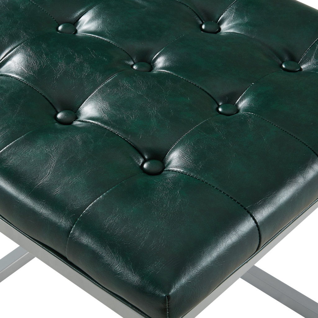 Faux Leather Cube Ottoman - Green / Gray