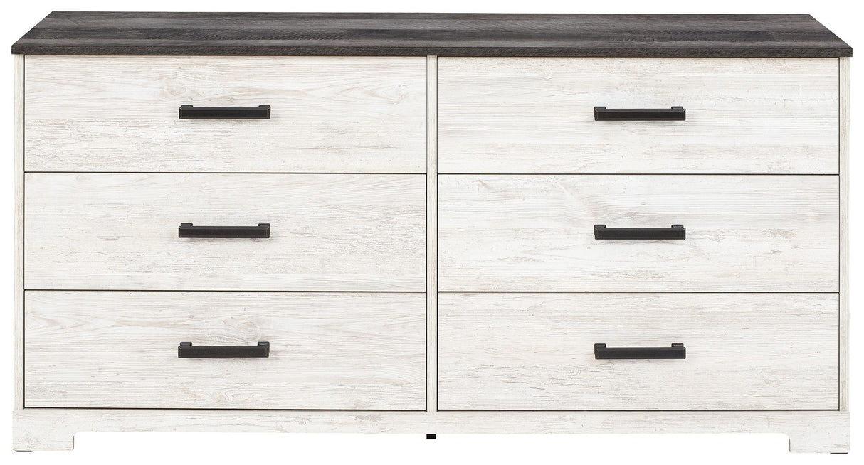 Shawburn - White / Black / Gray - Six Drawer Dresser - Pewter-tone pulls by Signature Design by Ashley® | Bel Furniture