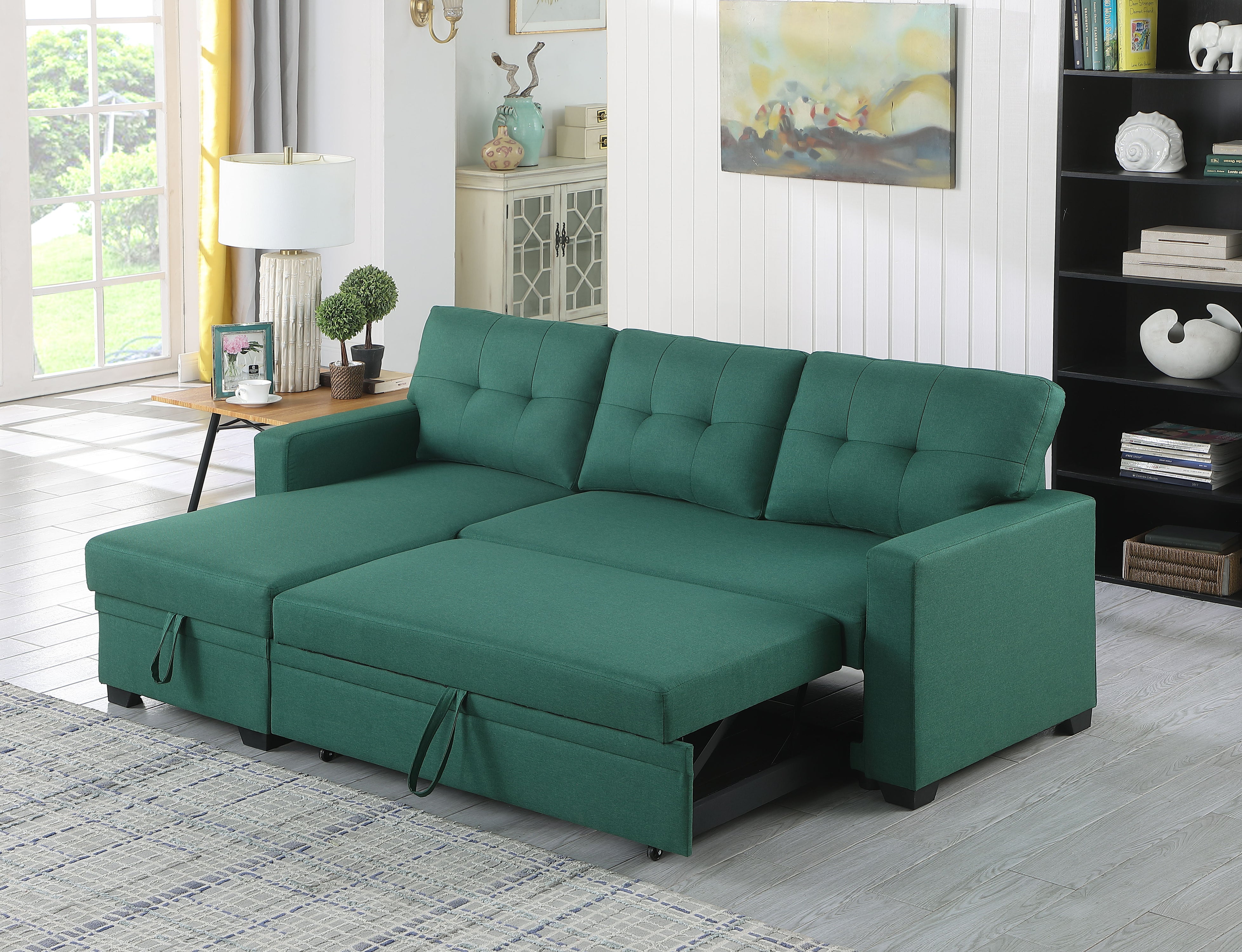 Upholstered Pull Out Sectional Sofa With Chaise