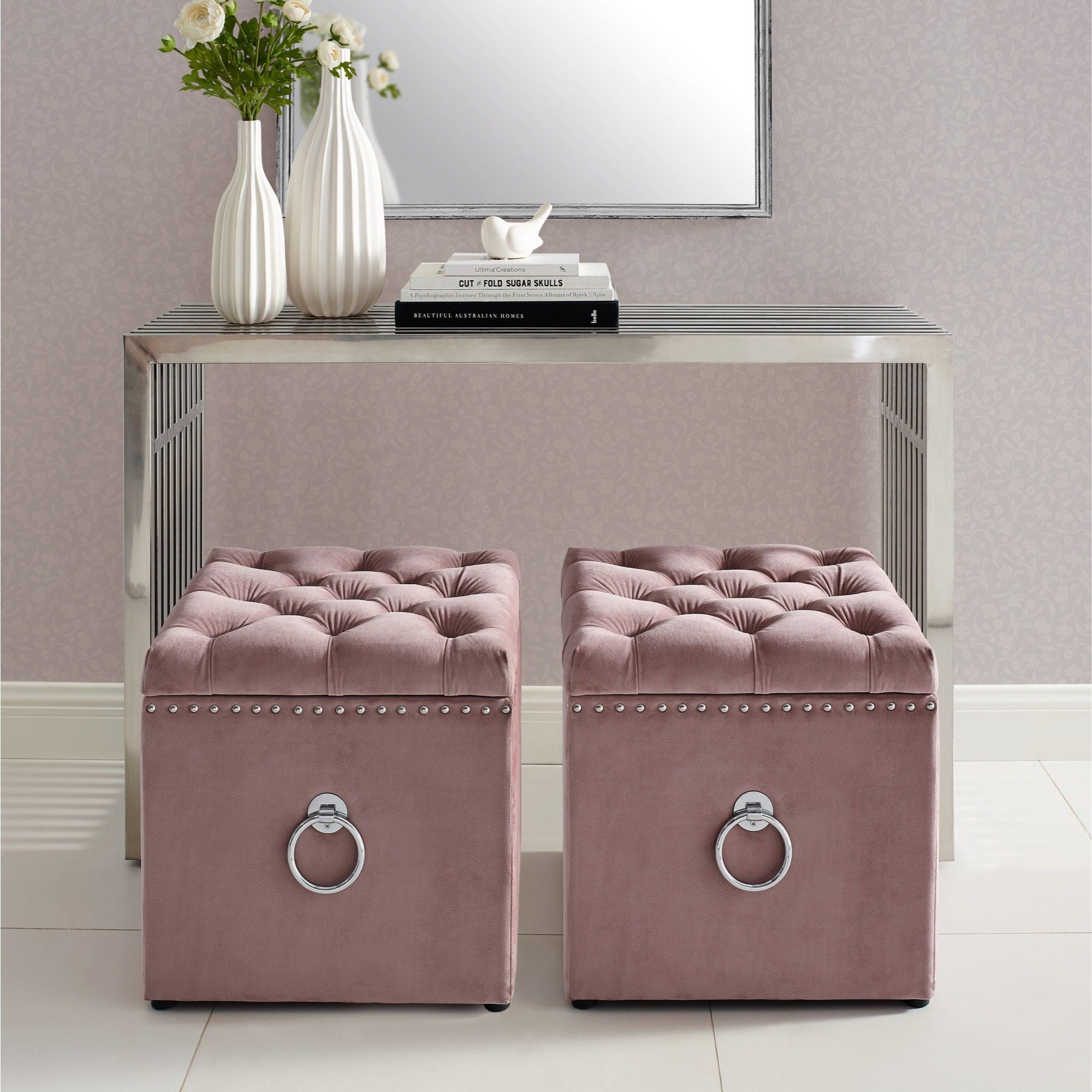 Velvet Tufted Storage - Black / Blush