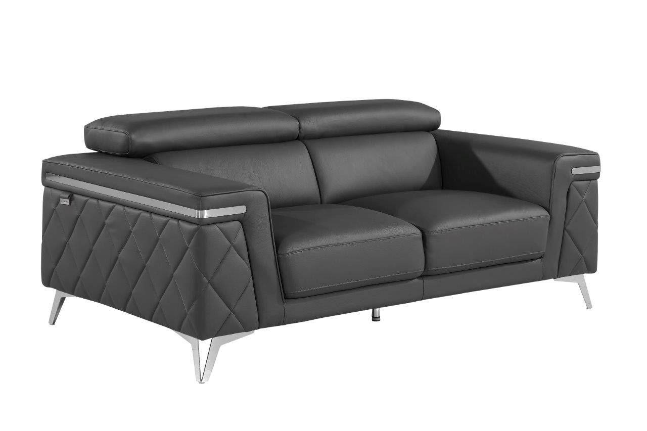 Metallic Leather Loveseat - Dark Gray / Silver