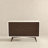 Mid-Century Modern White Dresser 6 Drawer - Dark Brown / White - Dress Mid-Century Modern White Dresser 6 Drawer - Dark Brown / White - Dress