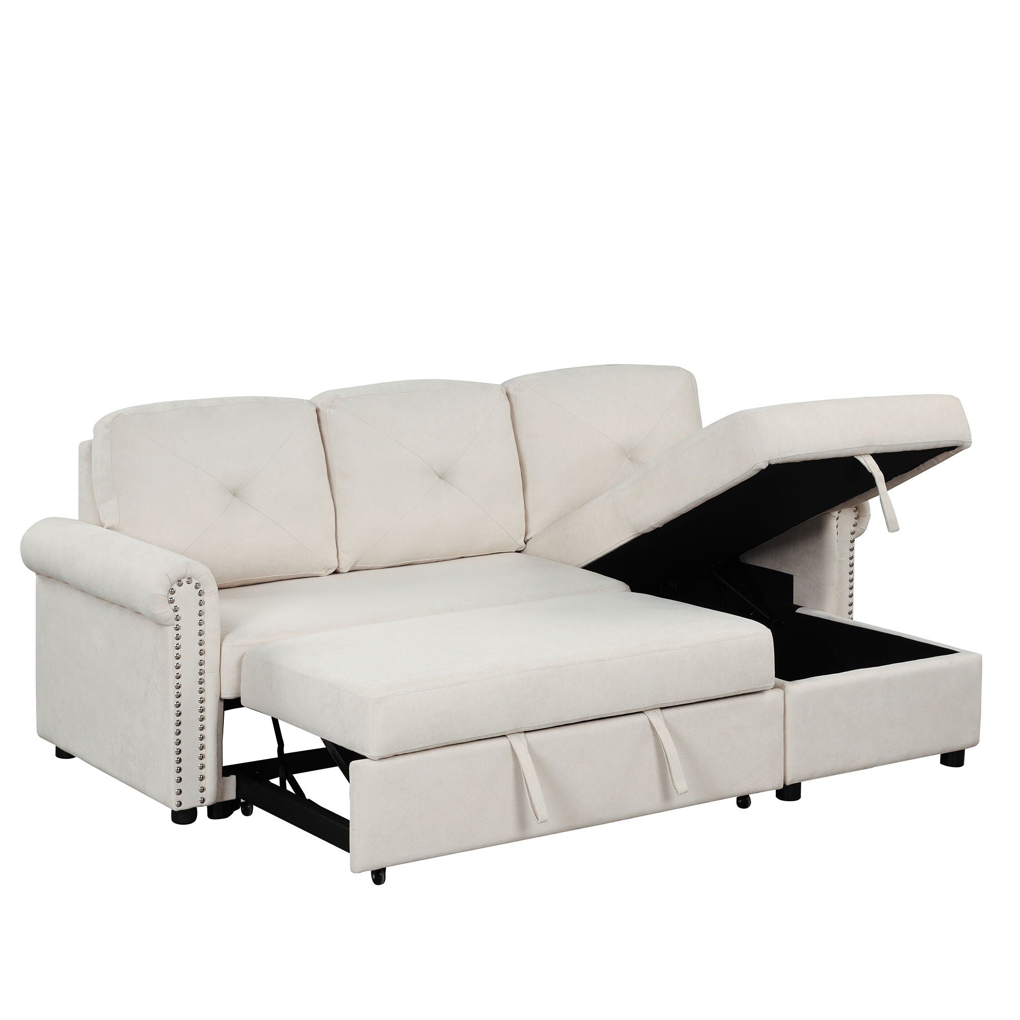 Modern Convertible Sleeper Sofa Bed With Storage Chaise