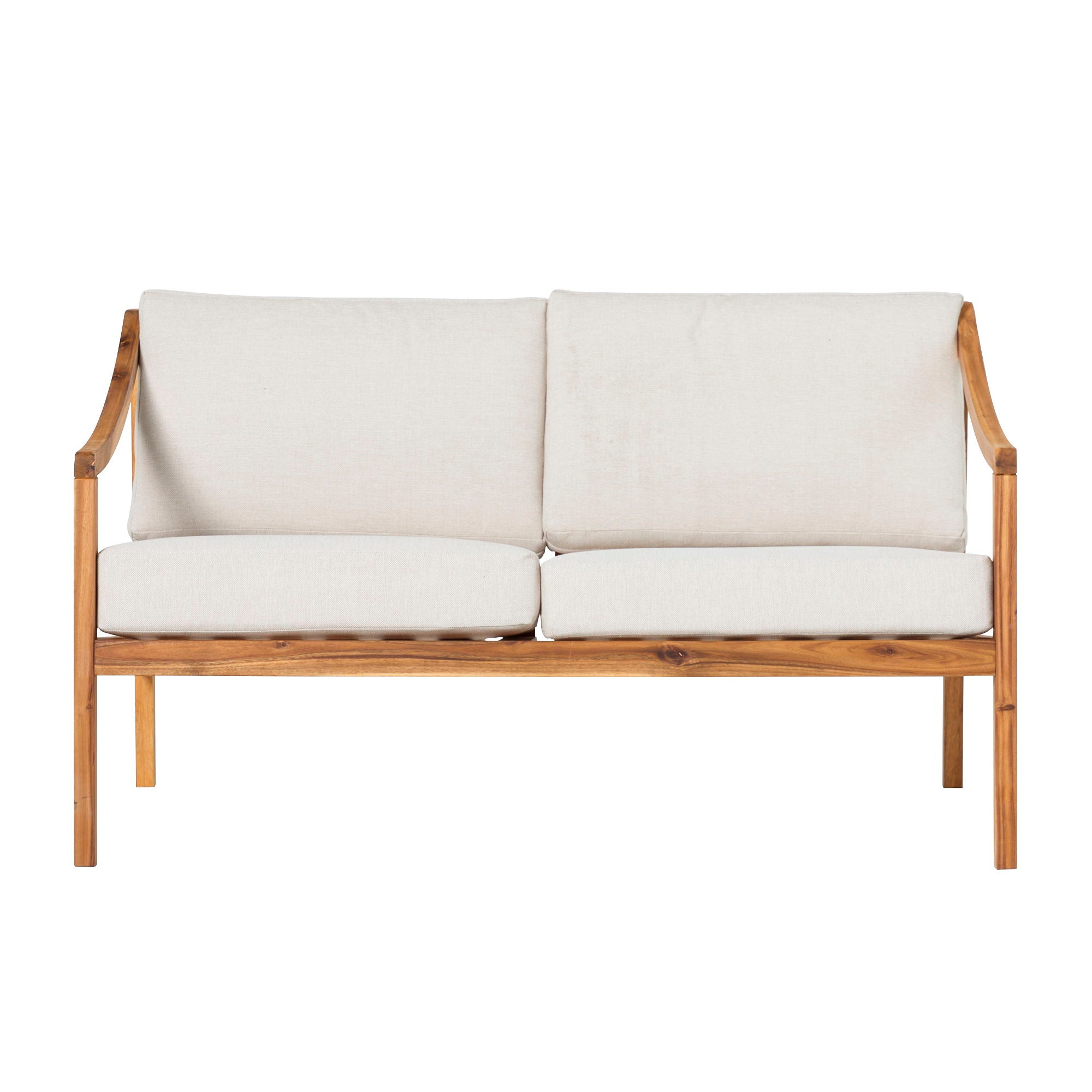 Modern Curved Arm Solid Wood Upholstered Outdoor Loveseat - Natural