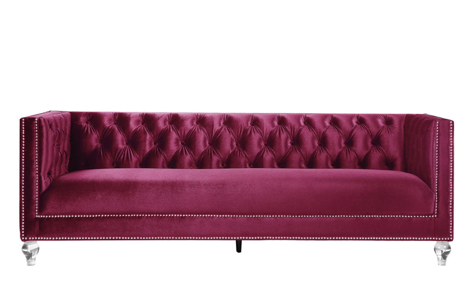 Velvet Sofa And Toss Pillows With Black Legs - Burgundy