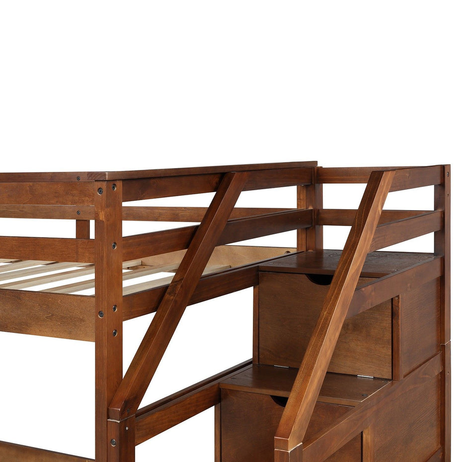 Twin Over Twin Bunk Bed with Trundle - Walnut