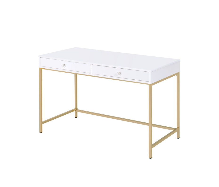 Ottey - High Gloss Gold Writing Desk - White