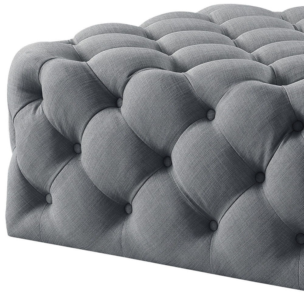 Linen Rolling Tufted Cocktail Ottoman - Light Gray