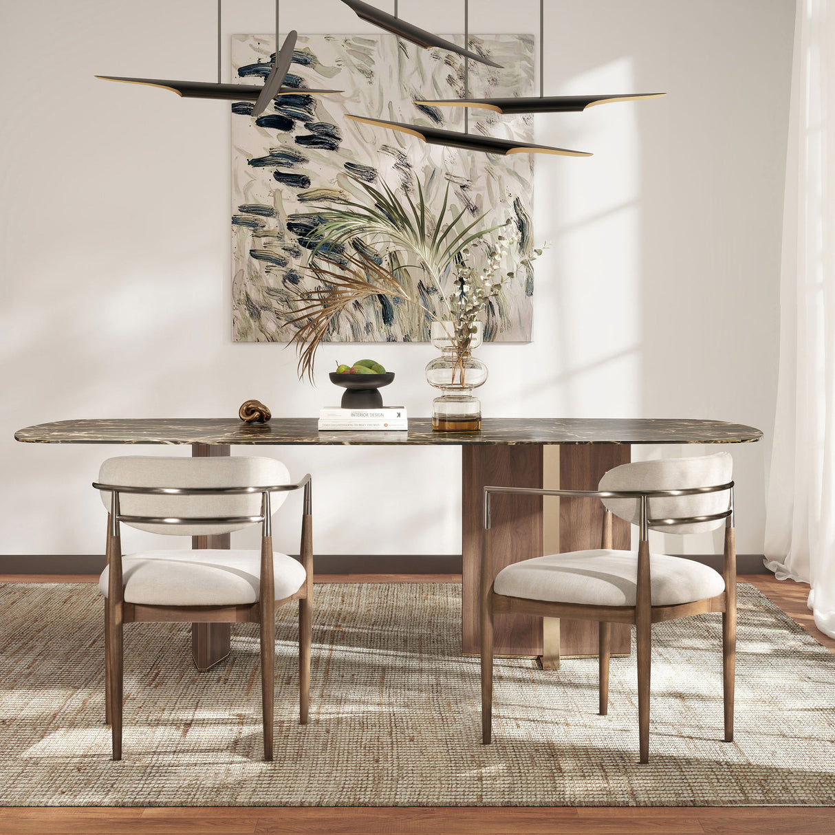 Artemis - Mixed Material Upholstered Dining Arm Chair - Warm White