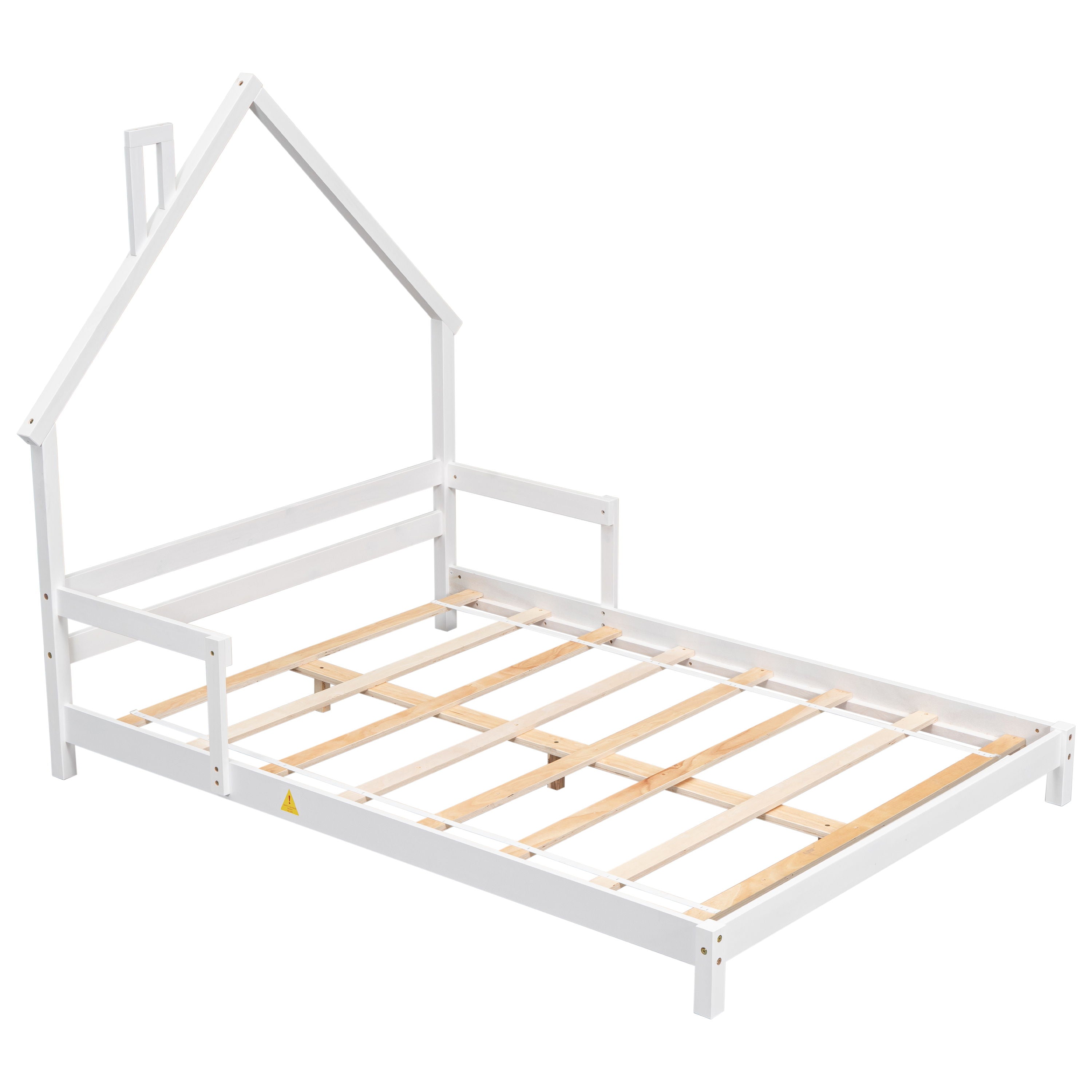 House-Shaped Headboard Bed With Handrails, Slats