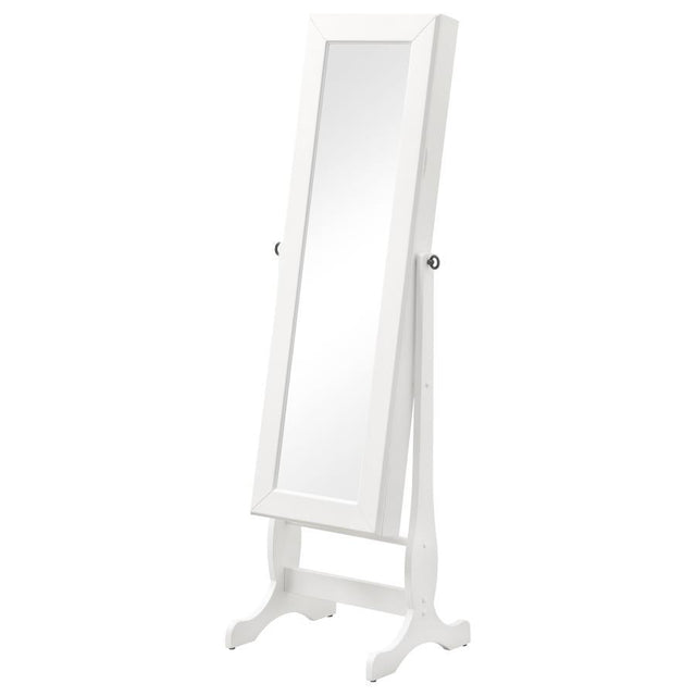 Batista - Cheval Mirror With Jewelry Storage - White by CoasterEssence | Bel Furniture