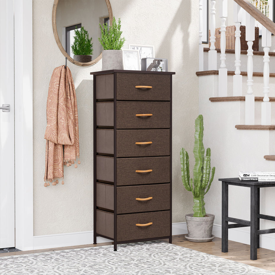 Steel And Fabric Six Drawer Chest - Brown