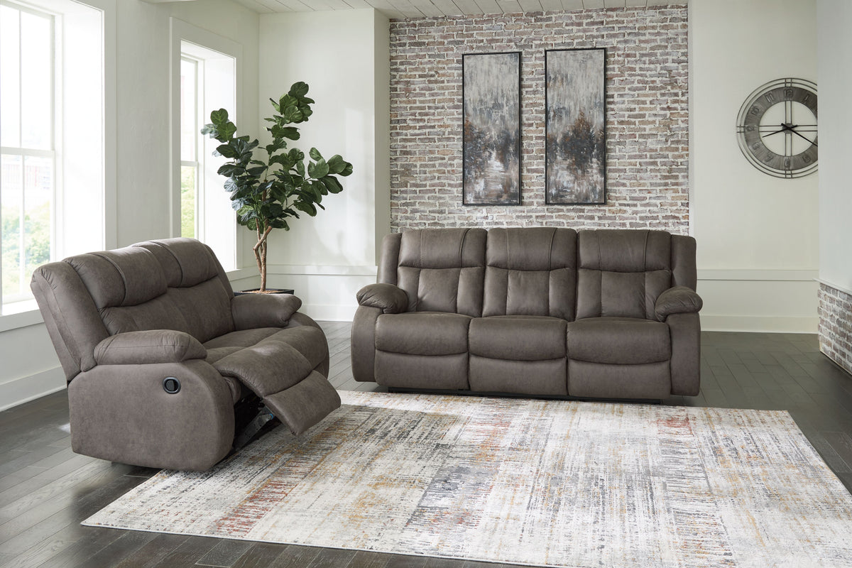 First Base - Reclining Living Room Set Dark Gray 2 Pc. Reclining Sofa, Reclining Loveseat by Signature Design by Ashley® | Bel Furniture