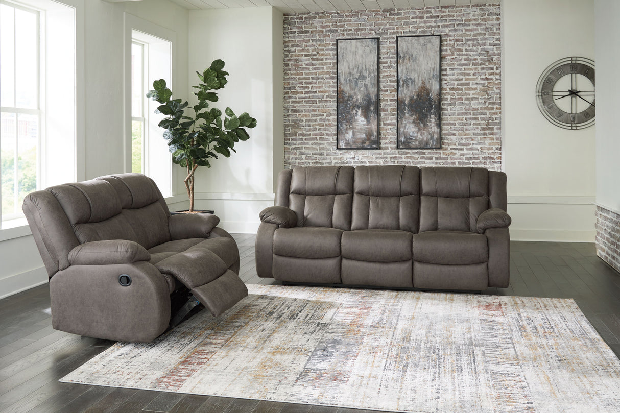 First Base - Reclining Living Room Set Dark Gray 2 Pc. Reclining Sofa, Reclining Loveseat by Signature Design by Ashley® | Bel Furniture
