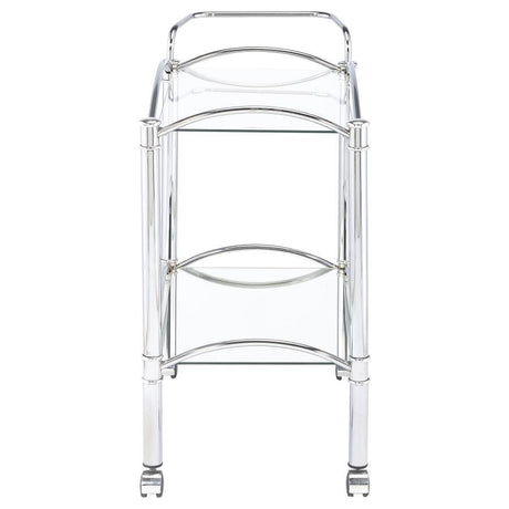 Shadix - 2-Tier Rectangular Glass Shelf Metal Bar Cart - Chrome by CoasterEveryday | Bel Furniture