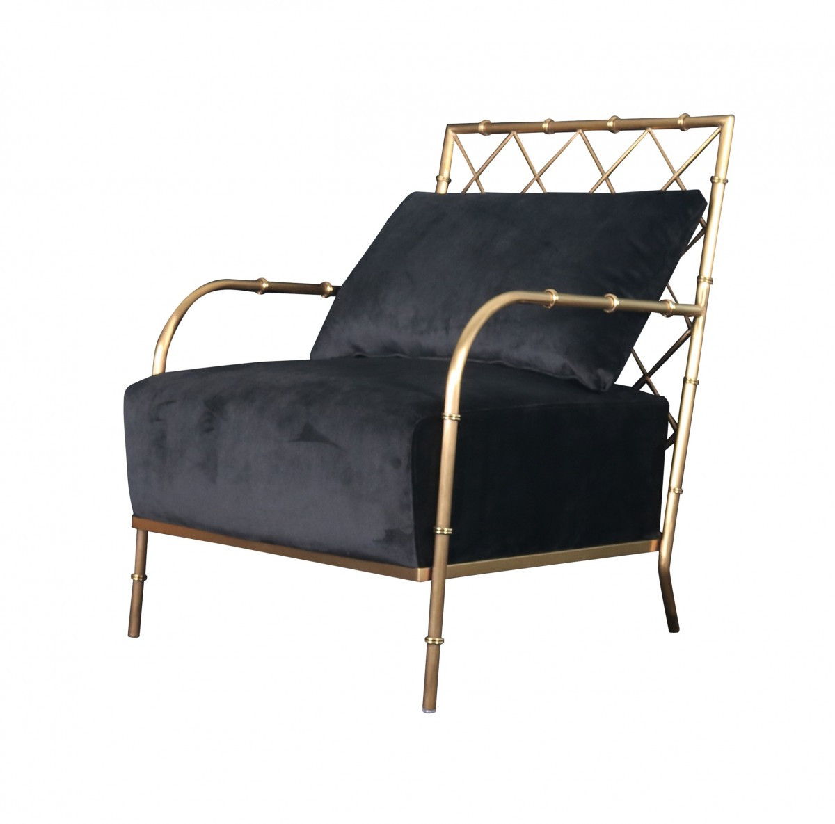 Velvet And Gold Solid Color Arm Chair - Black