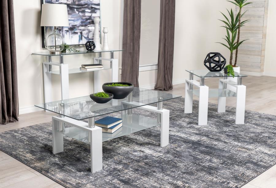 Dyer - 1-Shelf Rectangular Glass Top Coffee Table - White