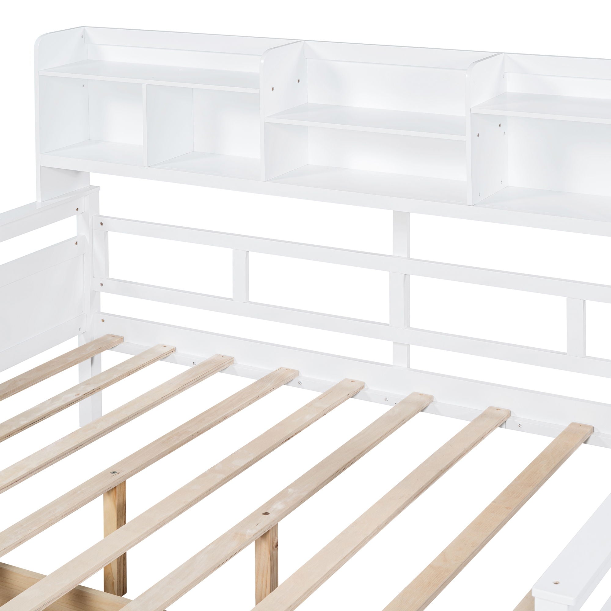 Daybed, Wood Slat Support, With Bedside Shelf And Two Drawers