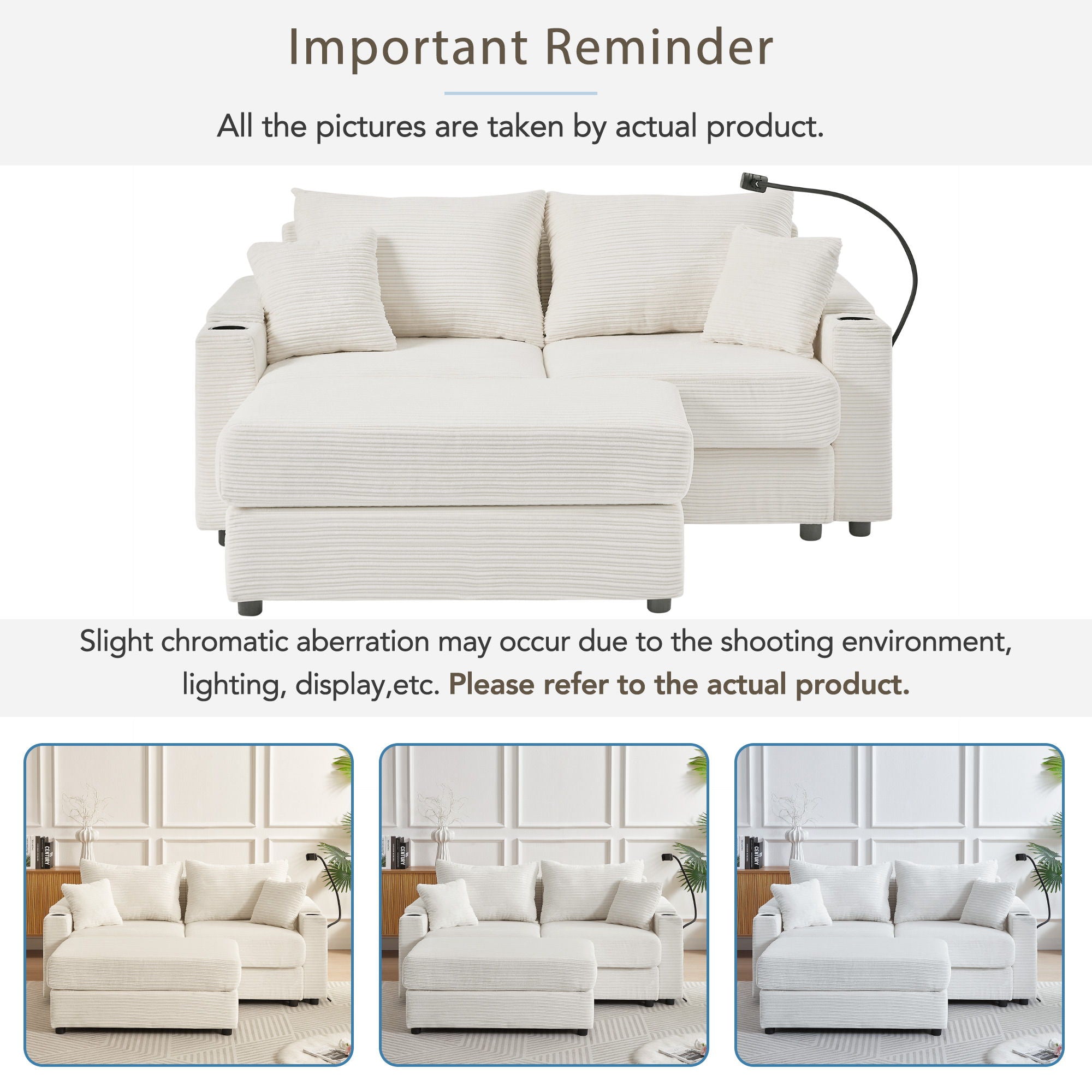 Modern Style Loveseat Sofa Sectional Sofa Couch With Storage Space, A Movable Ottoman, Two USB Ports, Two Cup Holders, A Phone Holder For Living Room