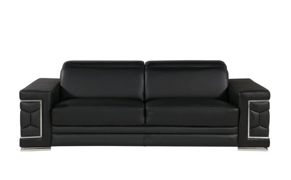 Silver Legs Sofa Leather - Black