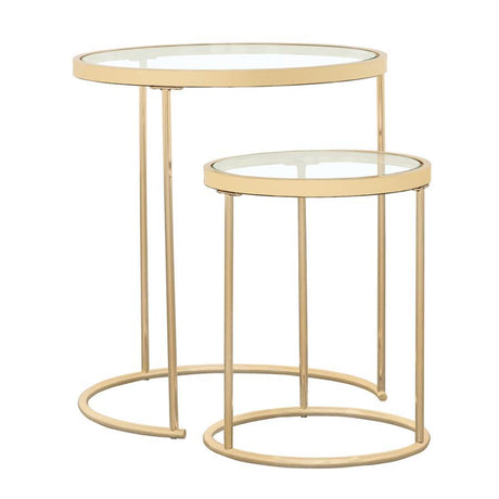 Maylin - 2 Piece Round Glass Top Nesting Table Set - Gold by CoasterElevations | Bel Furniture