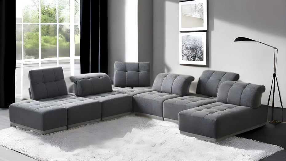 Polyester Modular U Shaped Seven Piece Corner Sectional - Gray