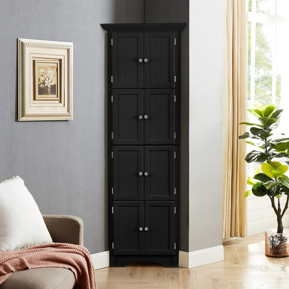 Tall Storage Cabinet With Doors And 4 Shelves For Living Room, Kitchen, Office, Bedroom, Bathroom, Modern