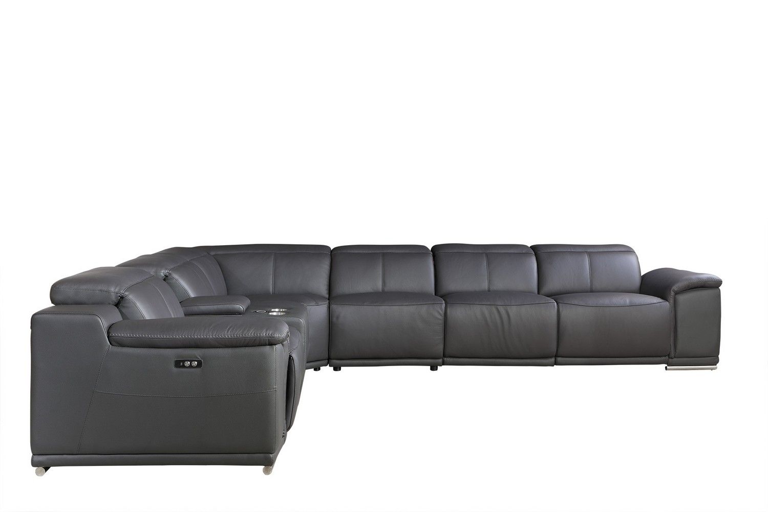 Italian Leather U Shaped Power Reclining Seven Piece Corner Sectional With Console - Gray