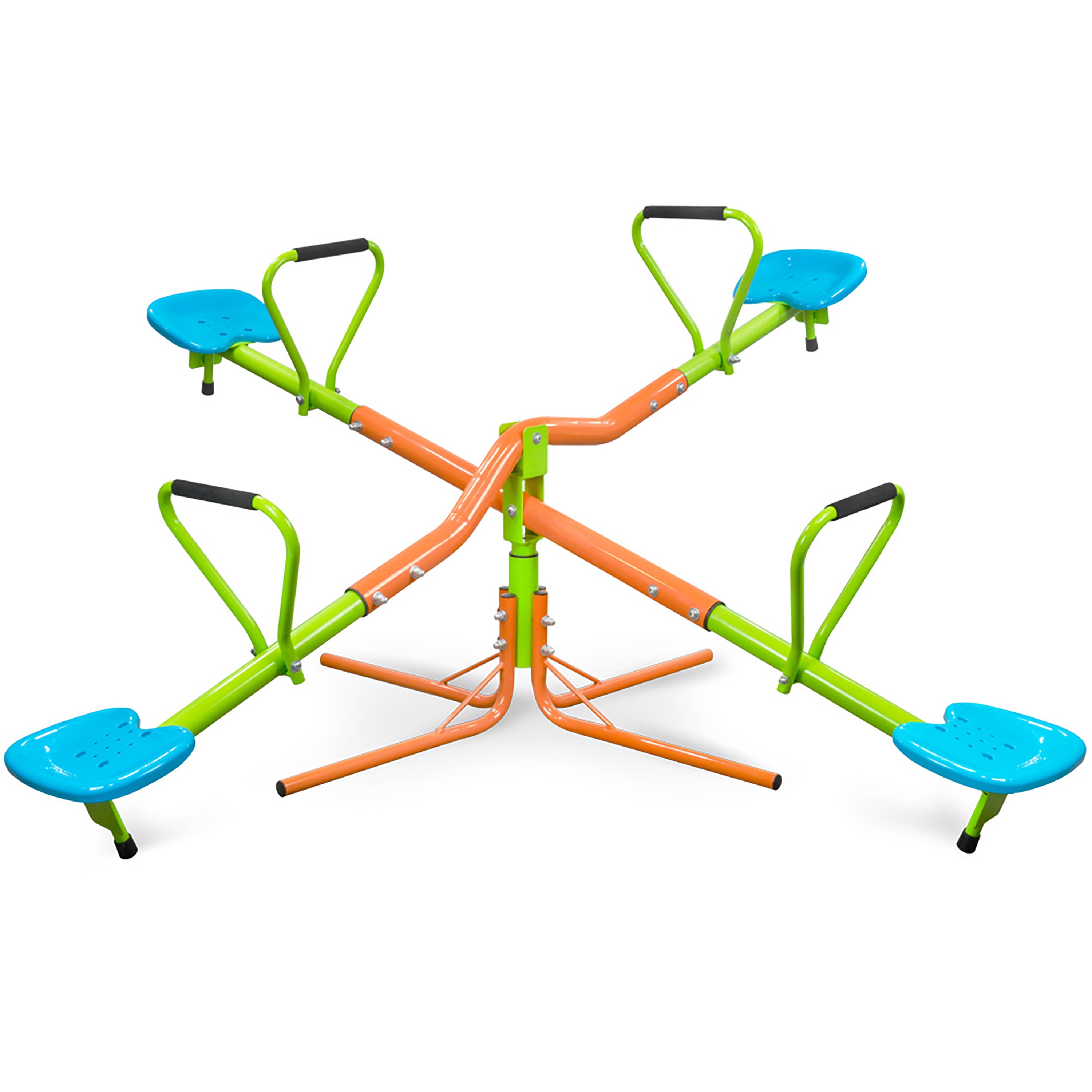 Xss004 Outdoor Playground Four Seats Seesaw For Kids 360 Degree Rotating Sturdy Plastic Seat Seesaw For Kids Seesaw For Kids Age 3+ - Green / Blue