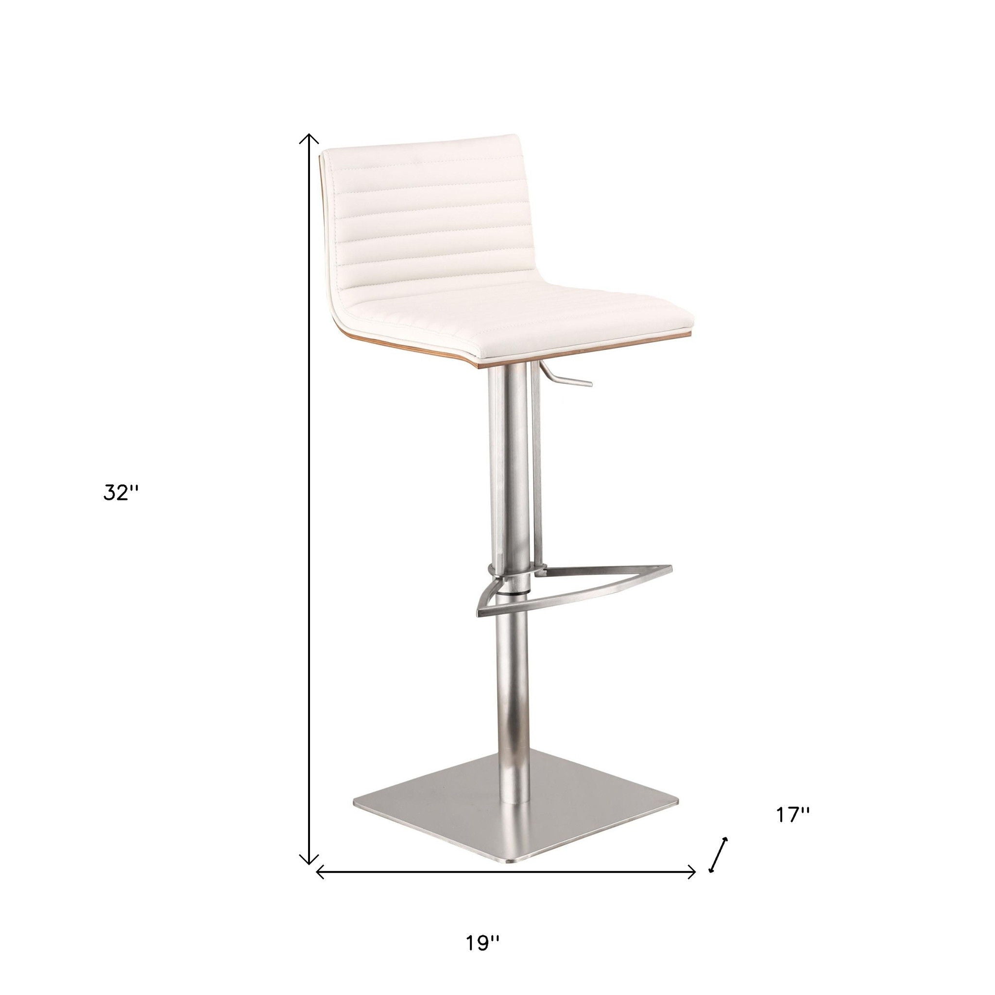 Swivel Low Back Adjustable Height Bar Chair - White / Silver