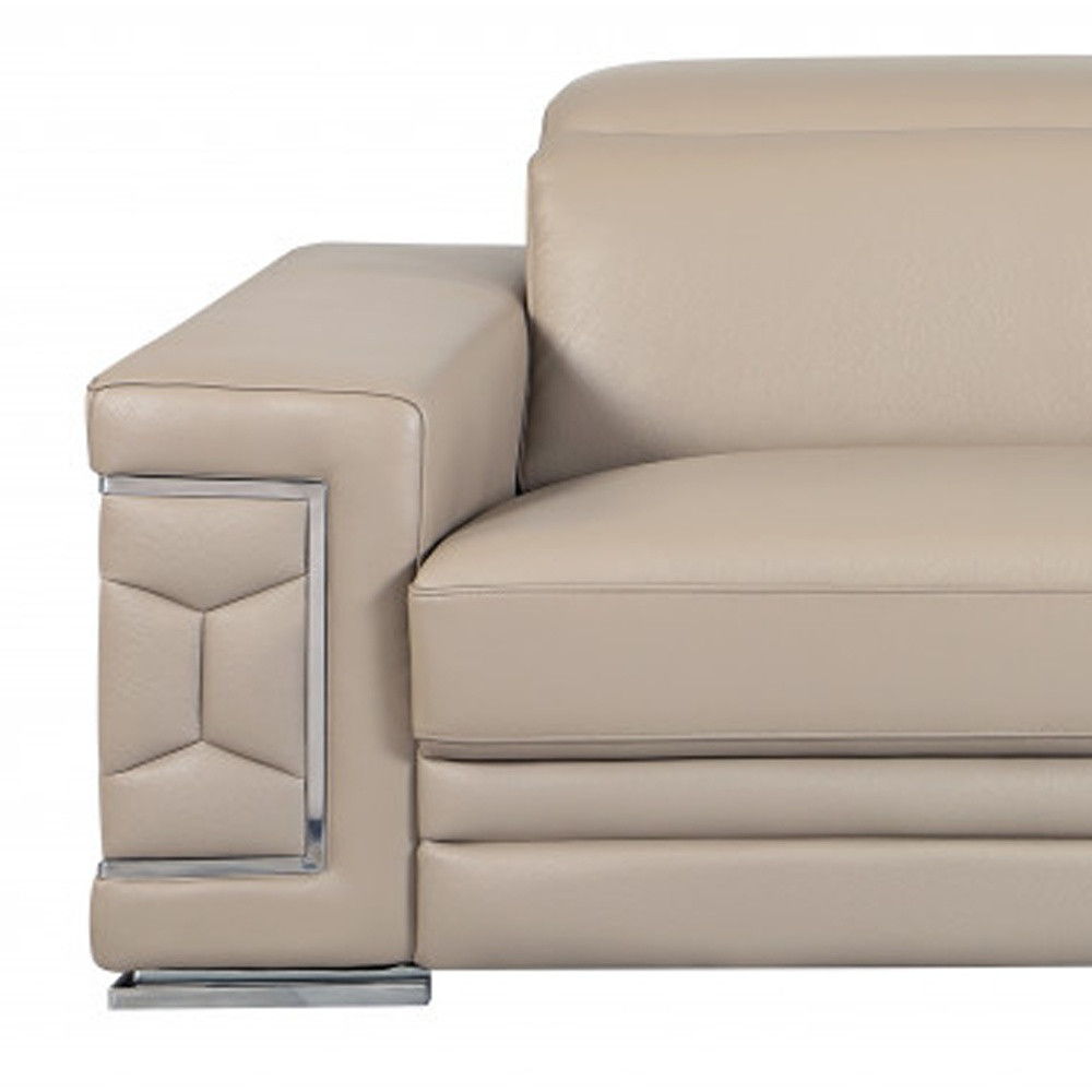 Italian Leather Sofa & Silver Legs - Beige