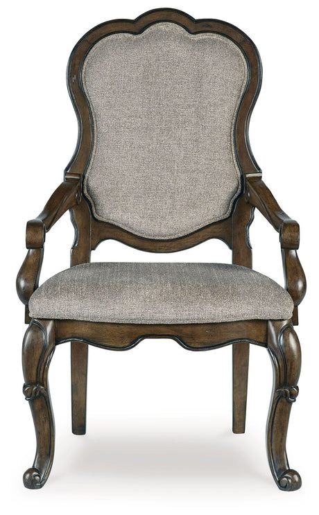 Maylee - Dark Brown - Dining Upholstered Arm Chair (Set of 2) by Signature Design by Ashley® | Bel Furniture