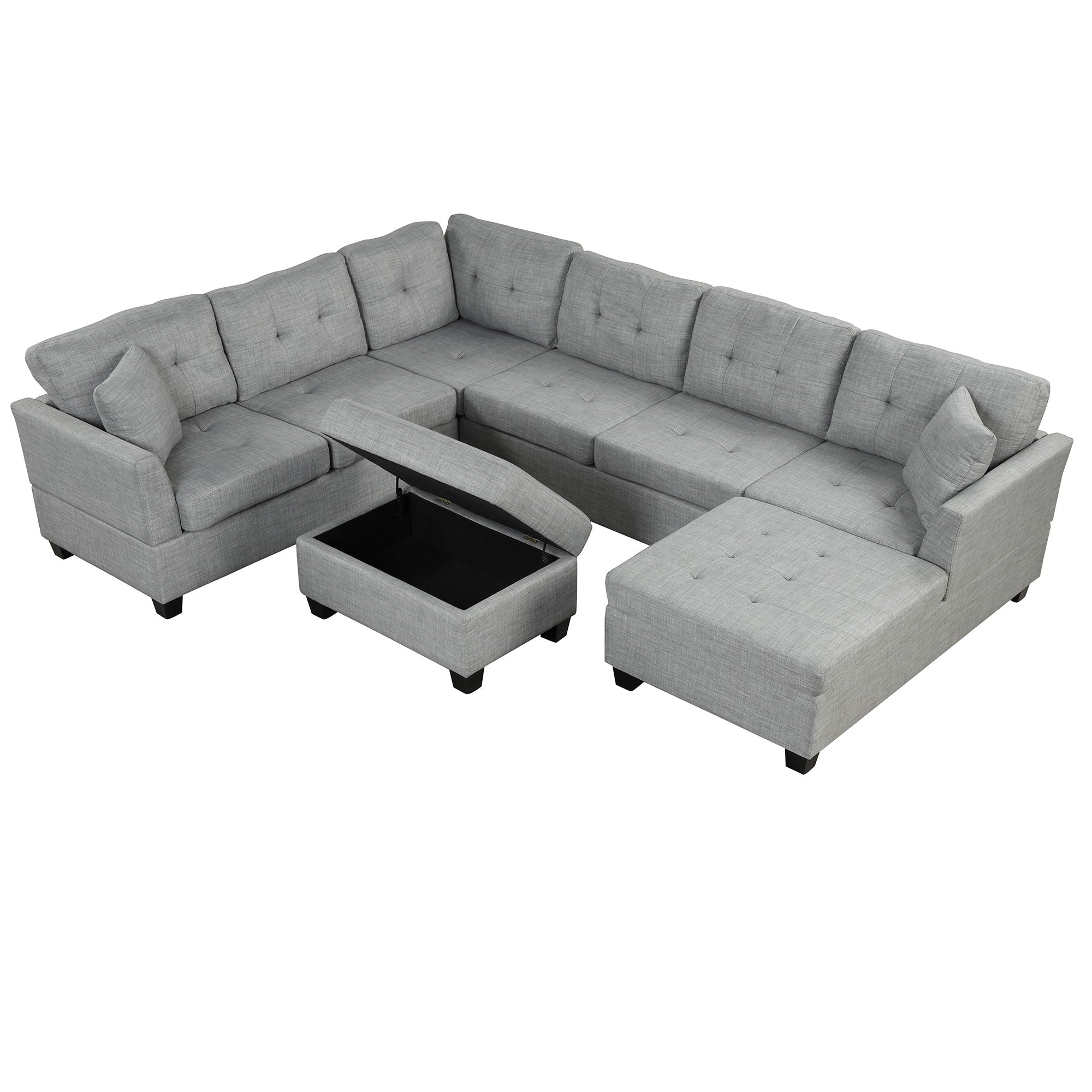 Oversized Sectional Sofa With Storage Ottoman, U-Shaped Sectional Couch With 2 Throw Pillows For Large Space Dorm Apartment