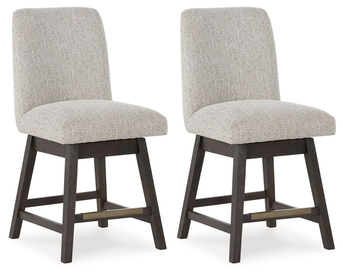 Burkhaus - Beige / Dark Brown - Upholstered Swivel Barstool (Set of 2) by Signature Design by Ashley® | Bel Furniture